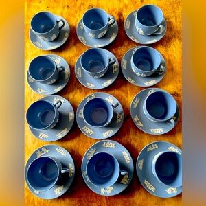 Vintage Wedgewood Blue Jasperware Set of 6 coffee cups and Saucers